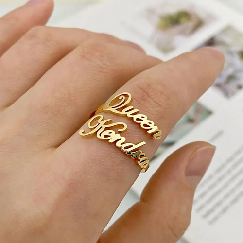 Collezione IN.CISO  ✔ DUETTO Anello personalizzato con due nomi in acciaio inossidabile placcato oro 18k, simbolo di legami indissolubili