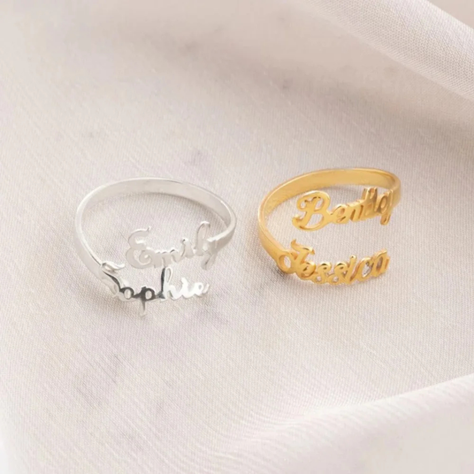 Collezione IN.CISO  ✔ DUETTO Anello personalizzato con due nomi in acciaio inossidabile placcato oro 18k, simbolo di legami indissolubili