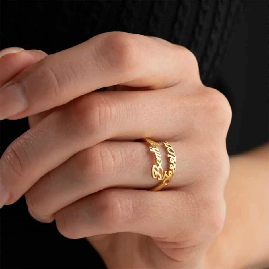 Collezione IN.CISO  ✔ DUETTO Anello personalizzato con due nomi in acciaio inossidabile placcato oro 18k, simbolo di legami indissolubili
