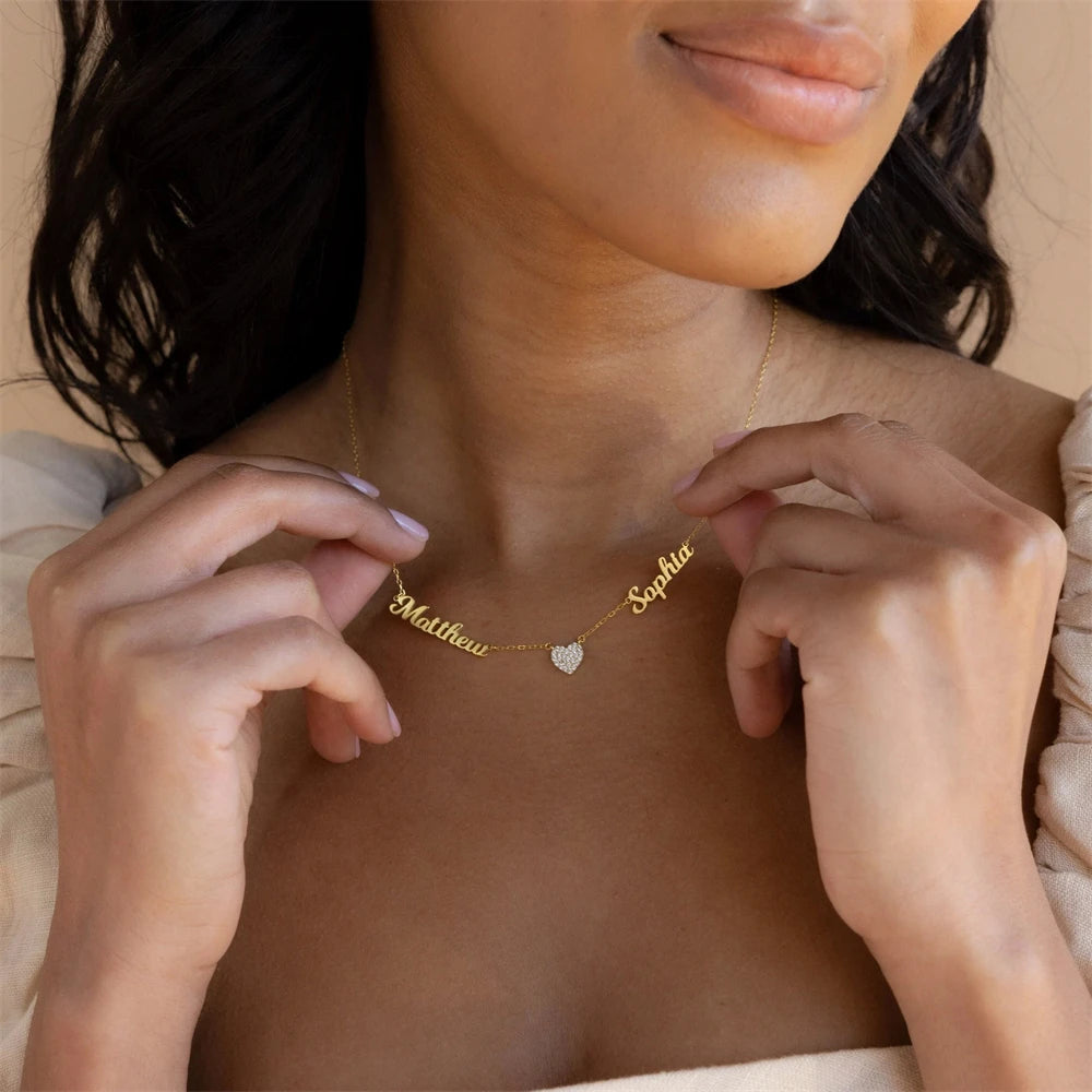 Collezione IN.CISO  ✔ INSIEME Collana personalizzabile con due nomi e cuore centrale tempestato di zirconi