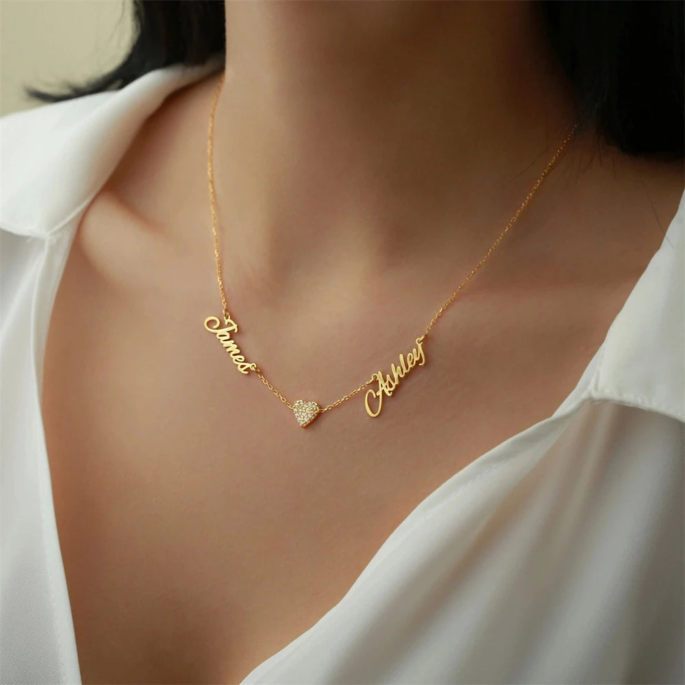 Collezione IN.CISO  ✔ INSIEME Collana personalizzabile con due nomi e cuore centrale tempestato di zirconi
