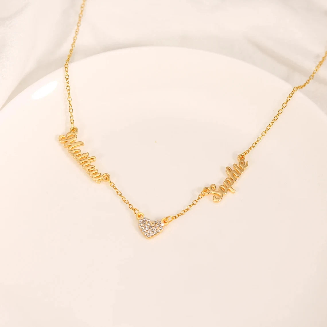 Collezione IN.CISO  ✔ INSIEME Collana personalizzabile con due nomi e cuore centrale tempestato di zirconi