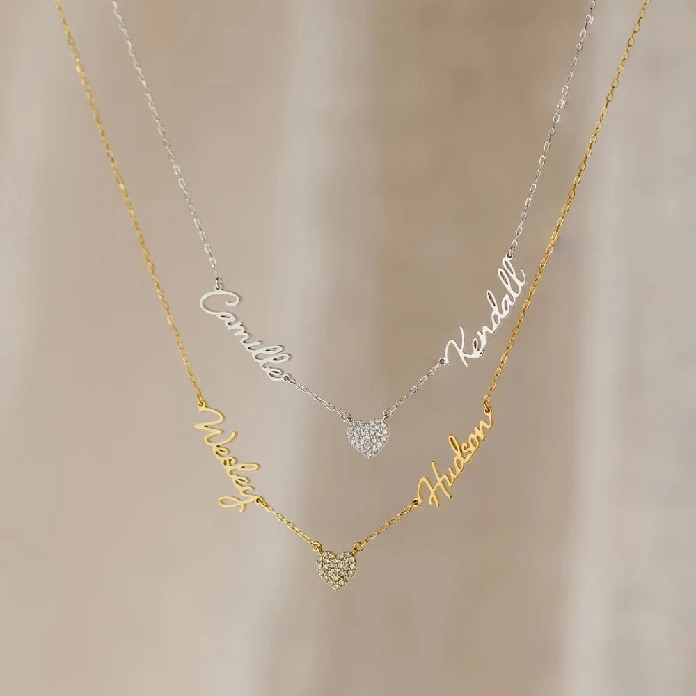 Collezione IN.CISO  ✔ INSIEME Collana personalizzabile con due nomi e cuore centrale tempestato di zirconi