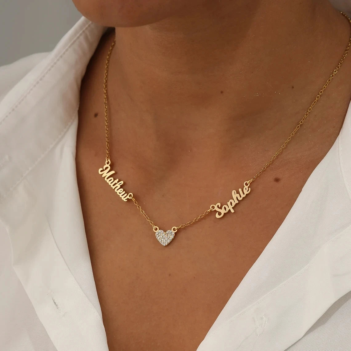 Collezione IN.CISO  ✔ INSIEME Collana personalizzabile con due nomi e cuore centrale tempestato di zirconi