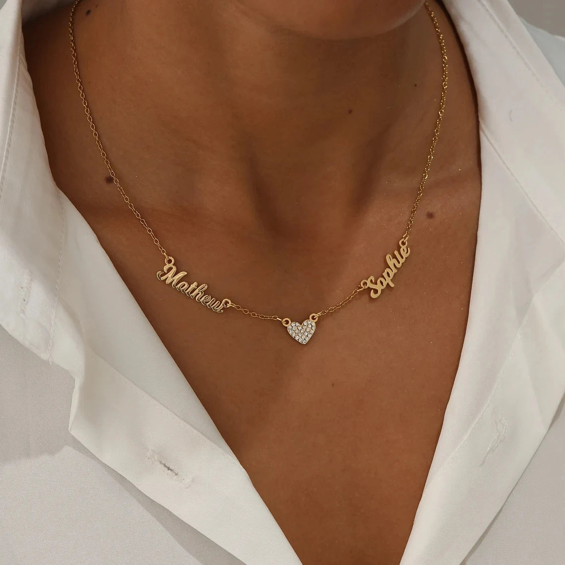 Collezione IN.CISO  ✔ INSIEME Collana personalizzabile con due nomi e cuore centrale tempestato di zirconi
