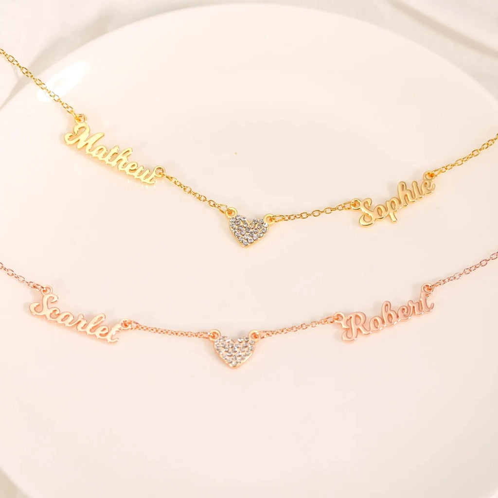 Collezione IN.CISO  ✔ INSIEME Collana personalizzabile con due nomi e cuore centrale tempestato di zirconi