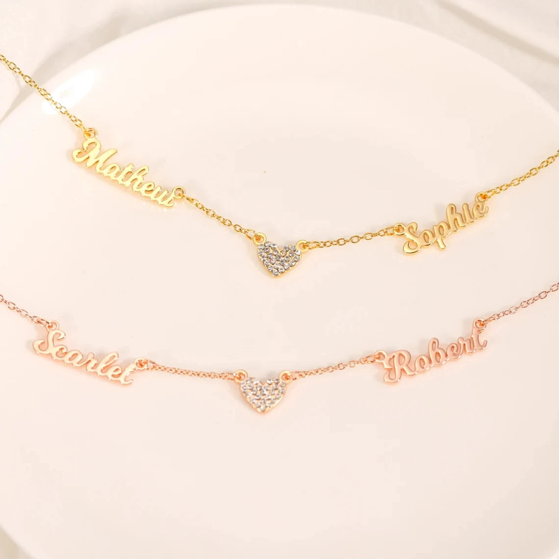 Collezione IN.CISO  ✔ INSIEME Collana personalizzabile con due nomi e cuore centrale tempestato di zirconi