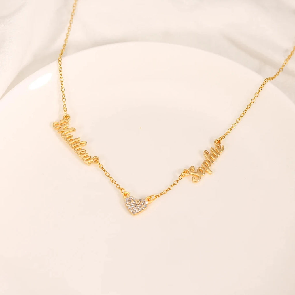 Collezione IN.CISO  ✔ INSIEME Collana personalizzabile con due nomi e cuore centrale tempestato di zirconi