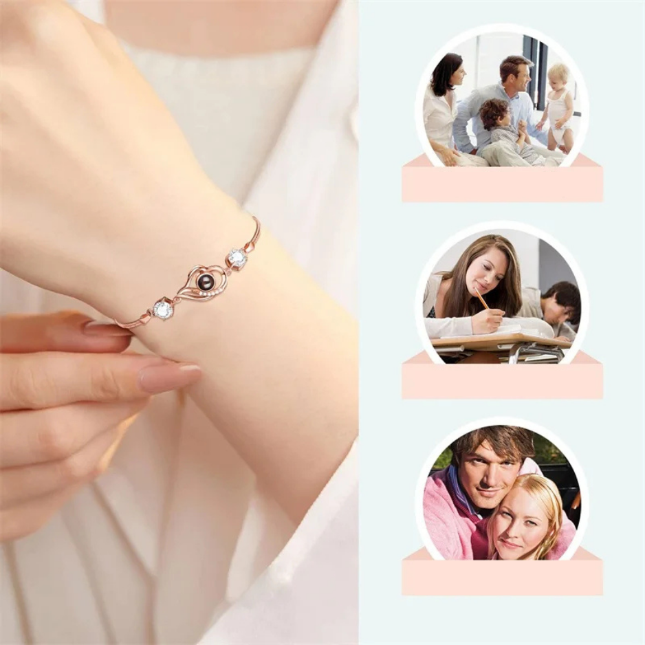 Collezione IN.CISO  ✔ Ricordo Prezioso Bracelet personalizzato con cuore e zirconi, che proietta la tua foto